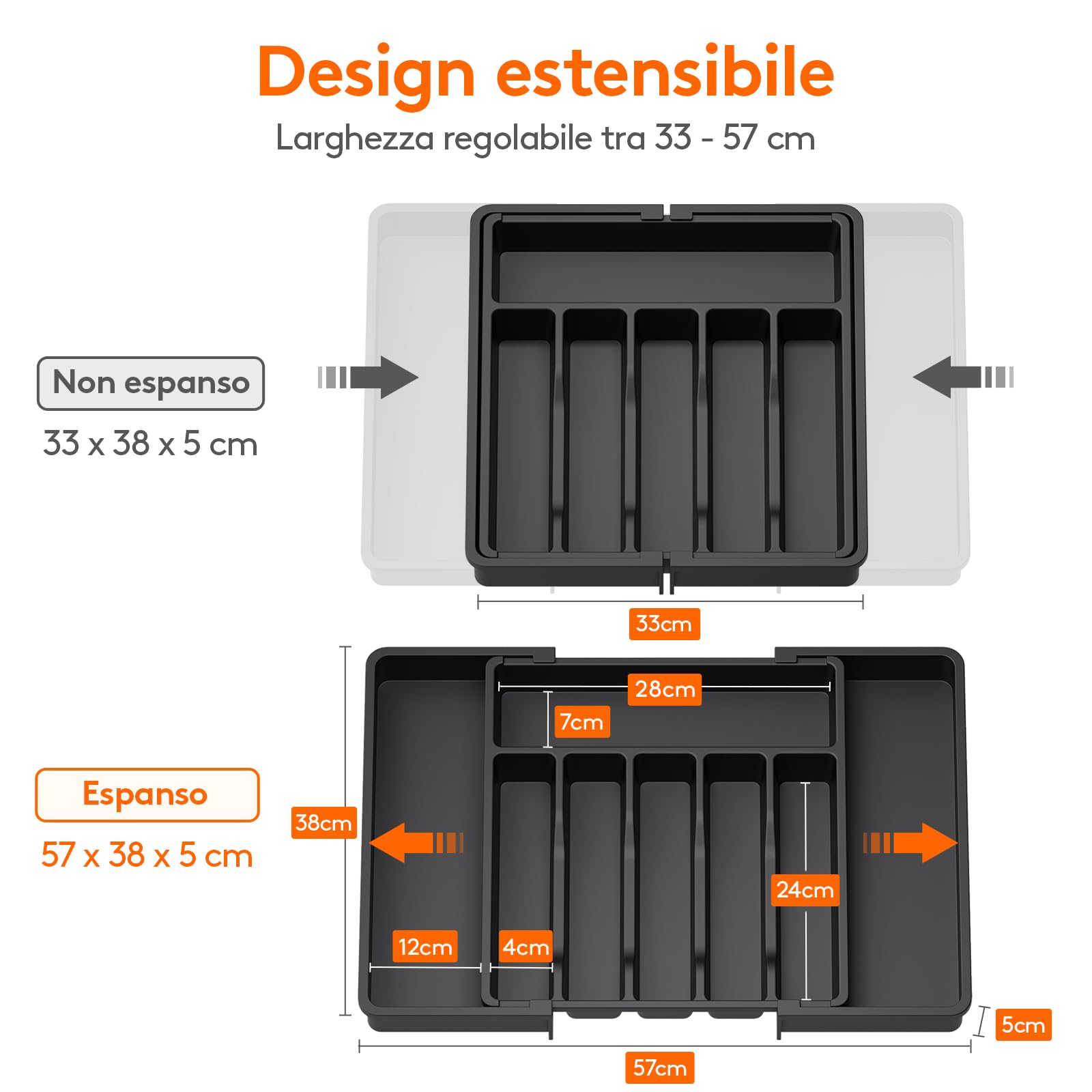 Lifewit Portaposate da Cassetto, Porta Posate Espandibile per Cassetto, Porta Posate Cucina Regolabile in Resistente Plastica per Cucchiai, Forchette e Coltelli, Grande, Nero