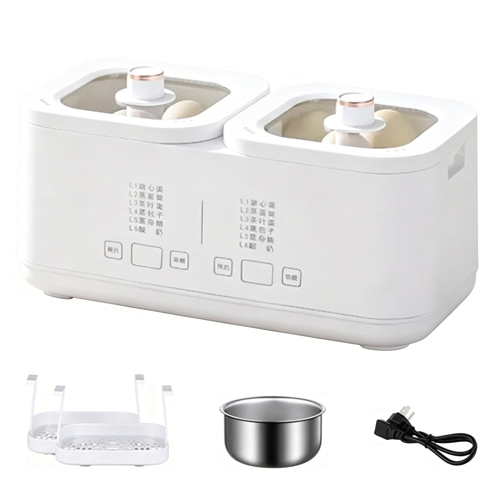 Cocinador de Huevos Multifunción de Doble Zona, Hervidor de Huevos Eléctrico de 550W con 6 Modos de Cocción y Control de Temperatura Dual, Reserva Inteligente de 24 Horas, Vapor y Cocci Single-storey