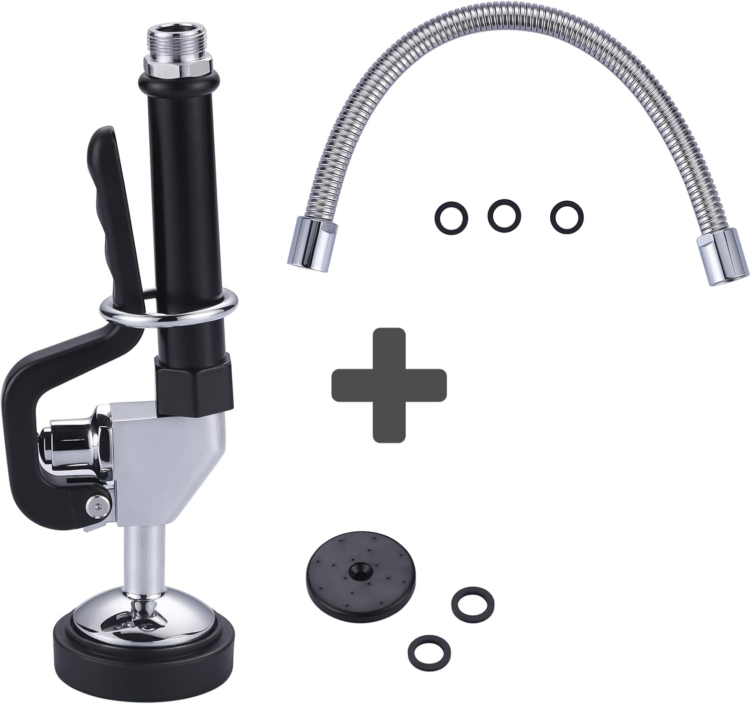 Black Commercial Pre Rinse Sprayer & 18.5" Commercial Sink Faucet Sprayer Hose for Commercial Kitchen Sink Faucet