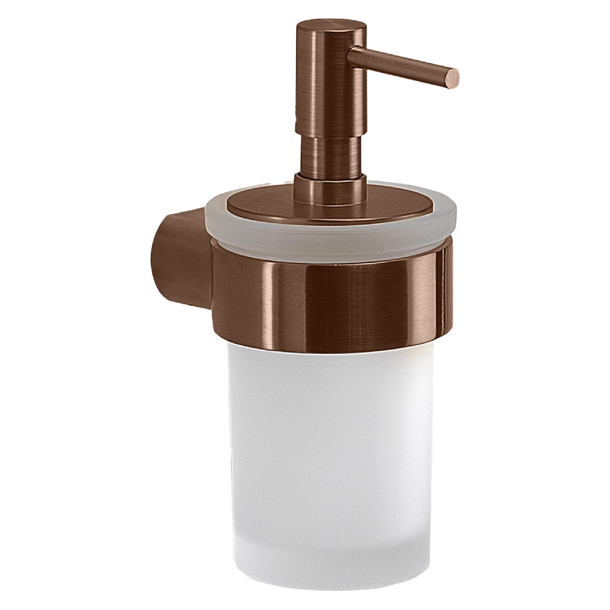 Gedy PIRENEI Dispenser di sapone bagno da parete, oro rosa, trattamento PVD, ottone, vetro e plastica, capacità 140 ml, 6,9 x 10,5 x 15,1