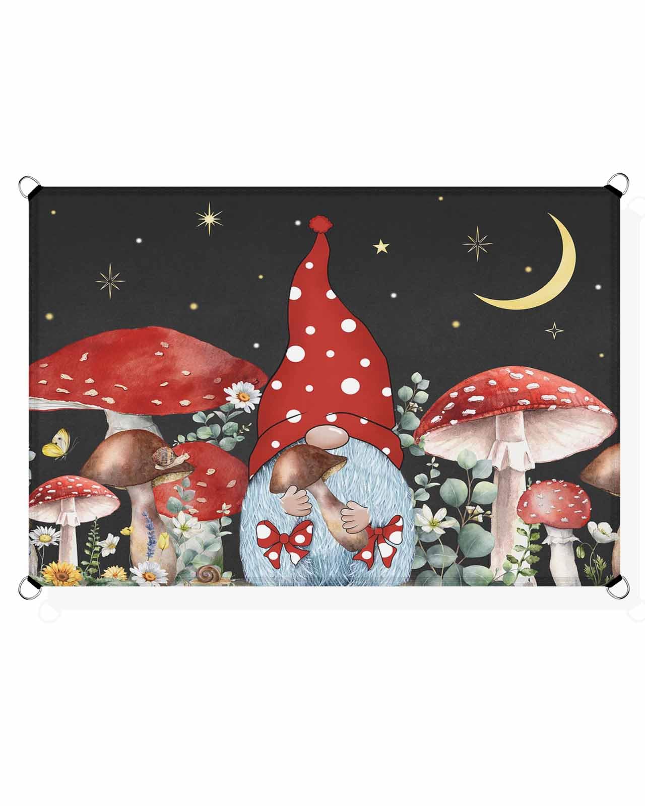 Boanket Sun Shade Sail 12' x 16', Mushroom Gnomes Sun Blocking Shades Privacy Outdoor Covering, Eucalyptus Leaves Night Starry Sky Black Shade Cloth for Patio Deck Terrace Garden Lawns Beach Backyard