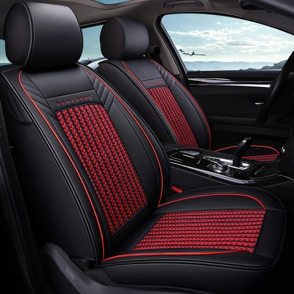 LTSY Seat Covers for Car Universal Full 9 Set Front & Rear Universal Resistant Covers Set, Auto Interior Accessories Universal Car Seat Cover Protector (Color : Black Red)