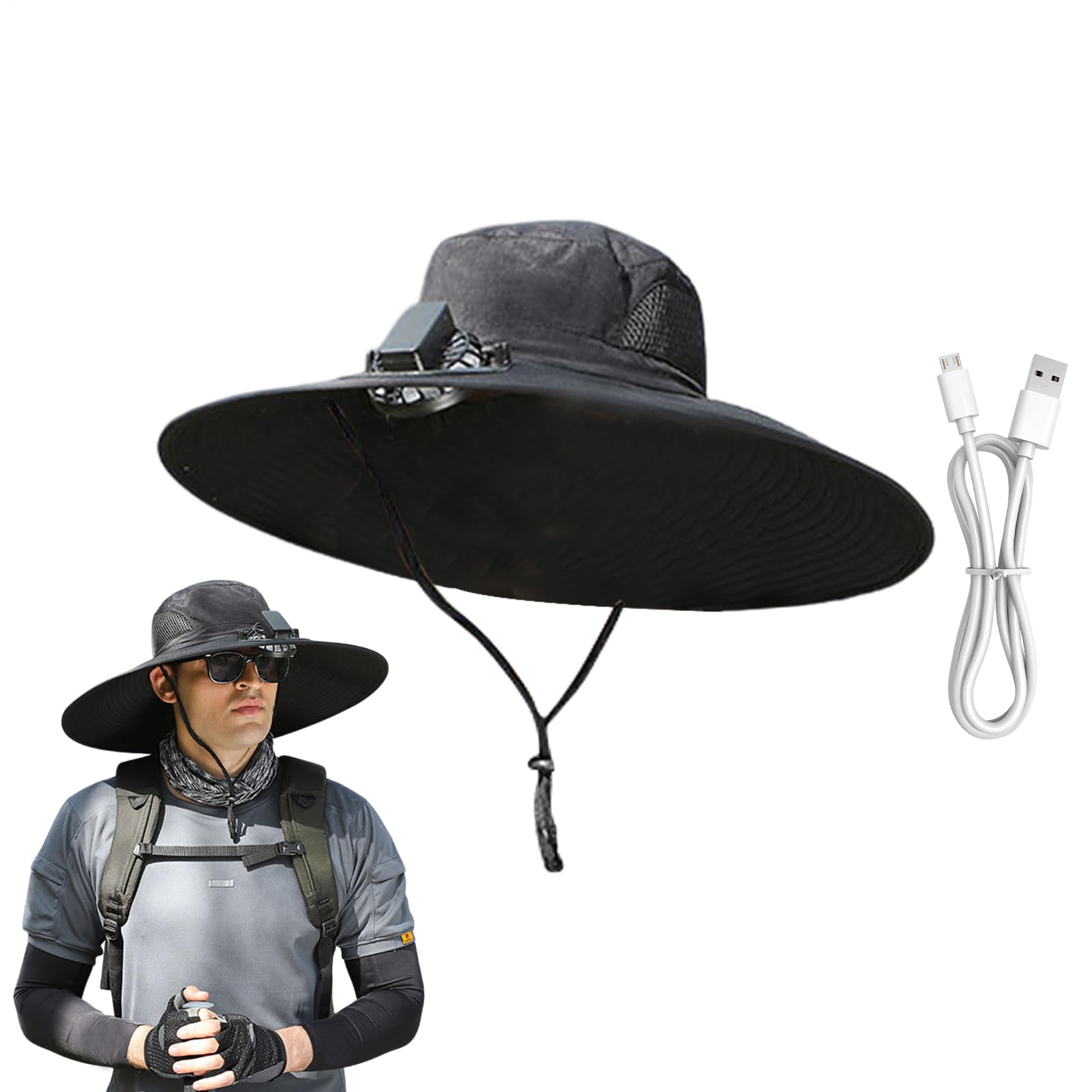 Cappello per ventilatore con pannello solare, tesa larga, protezione UV, ricarica USB, per corsa, ciclismo, escursionismo, pesca, donne e uomini