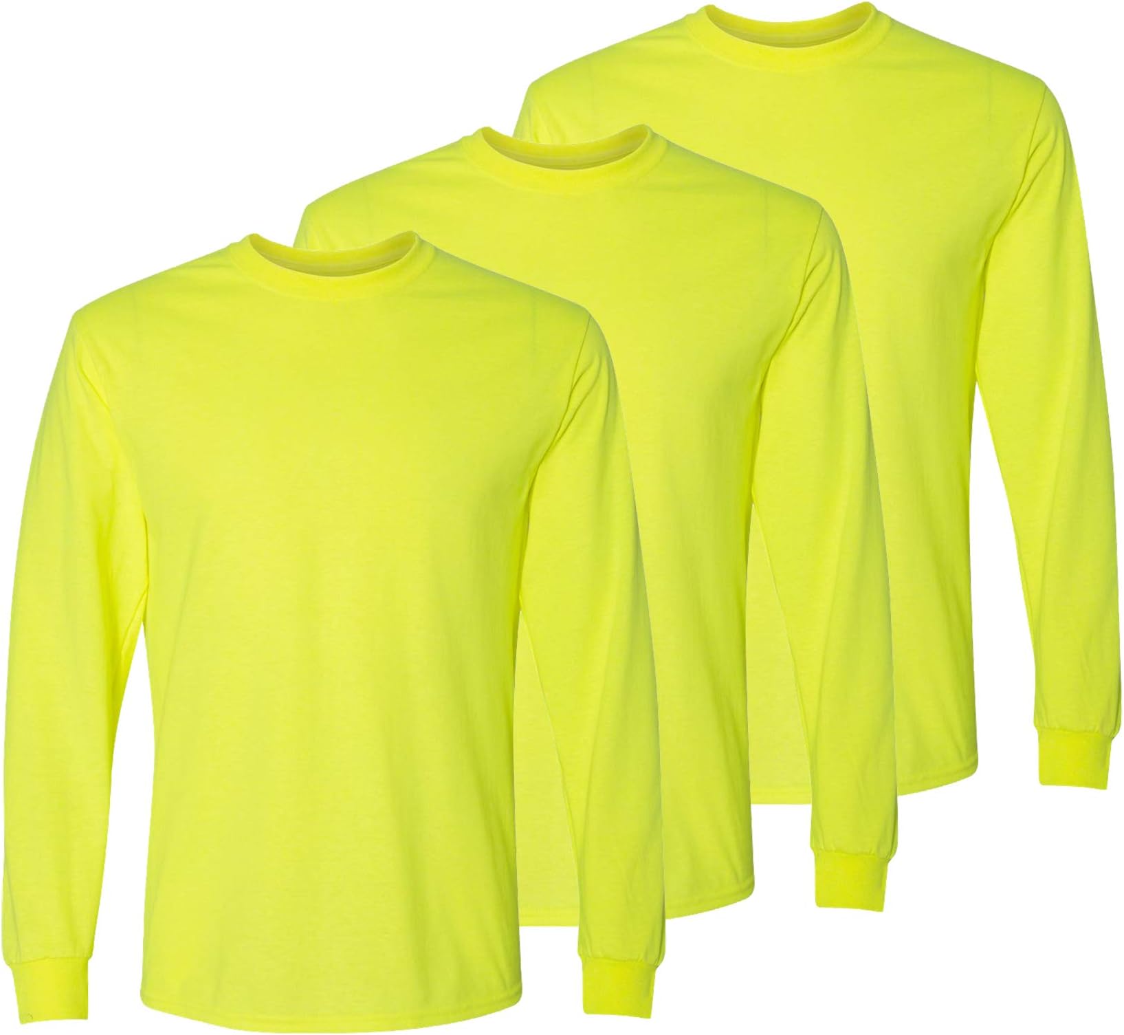 NEWFABLESafety High Visibility Long Sleeve Construction Work Shirts Pack for Men Safety Green L