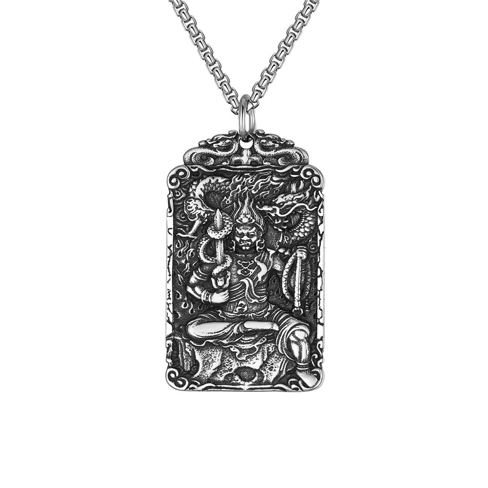 HIJONESMen's Stainless Steel Buddha Square Pendant Necklace Bodhisattva Jewelry