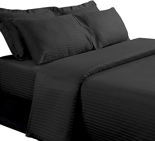 El juego de edredón de 6 piezas de plumón de ganso a rayas tamaño individual XL incluye 300 hilos, 100% algodón (juego de funda de edredón + juego