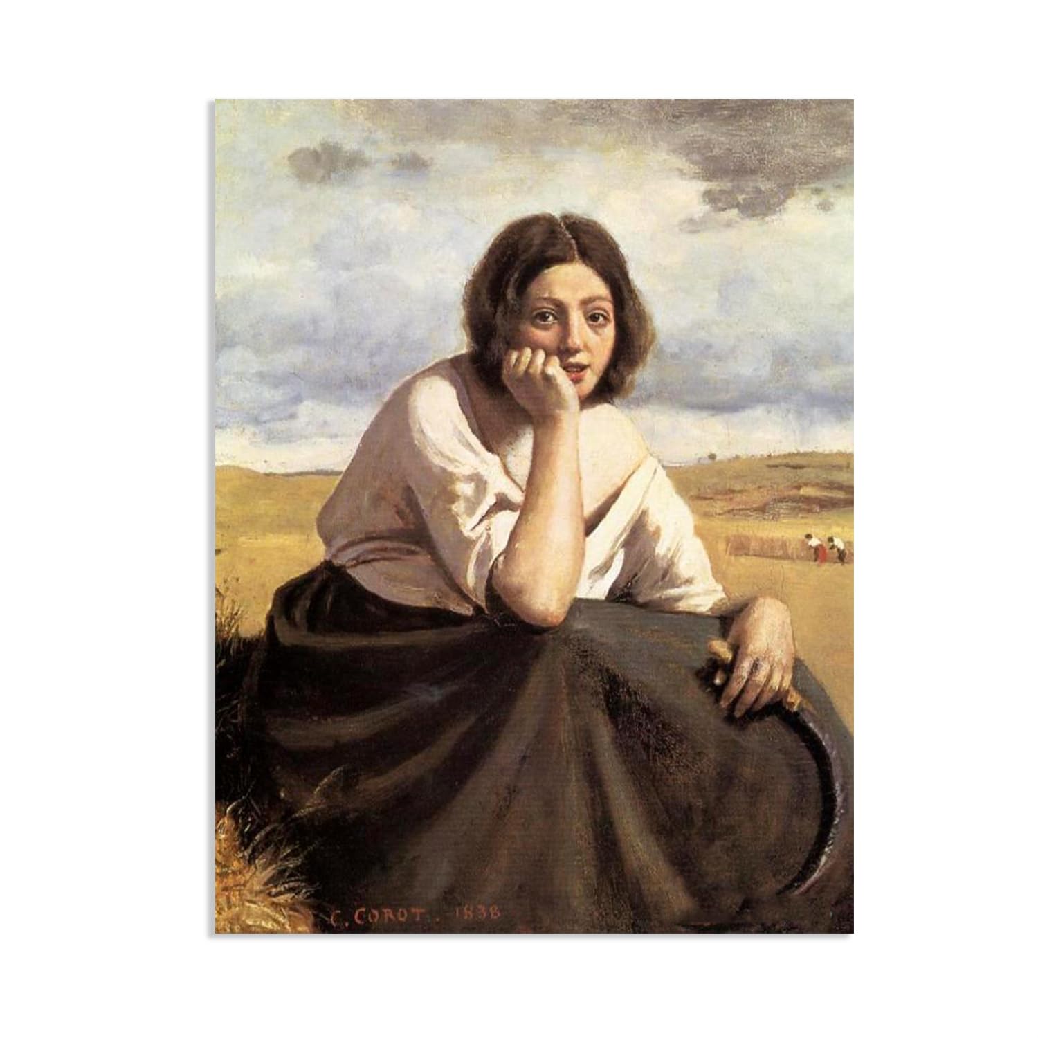 Hau3sh3a Jean Baptiste Camille Corot Wall Art Harvester Holding Her Sickle Famous Nature Painting Print Giclee Canvas Wall Decor for Living Room Bedroom Office Home Decor90x70cm(35x28in) Frameless