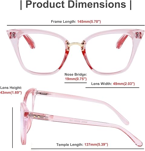 Miniatura 7 de WANWAN Anteojos de lectura de ojo de gato para mujer, marco de moda, para lectores de calidad de gran tamaño (rosa transparente, 2.0 x)