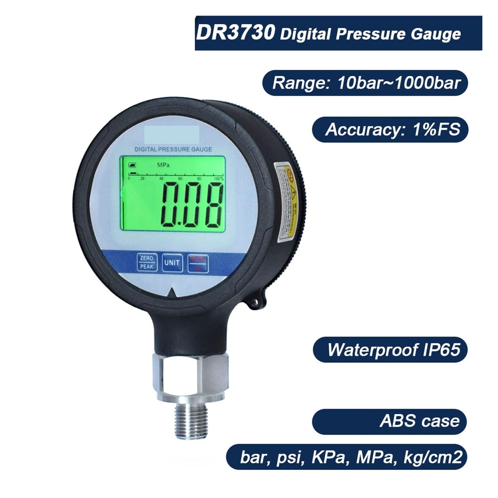Manómetro digital de precisión, medidor de agua con manómetro de acero inoxidable de 80 mm(0-1MPa)
