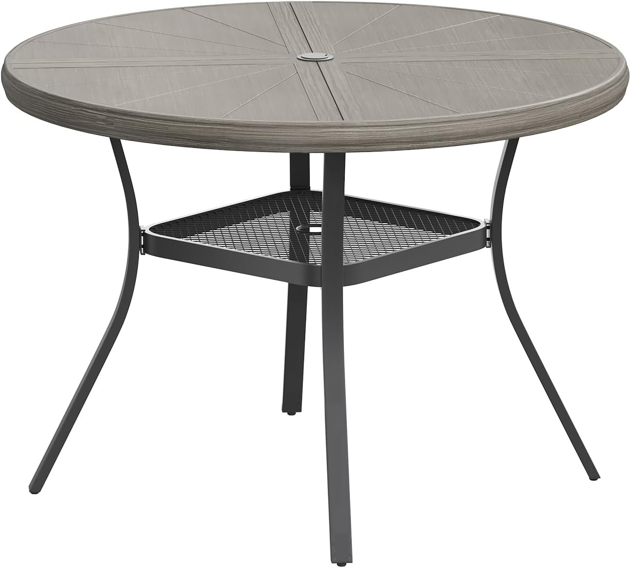 VICLLAX Aluminum Patio Round Table for 4, 40.6" All Weather Round Outdoor Dining Table with Umbrella Hole, Grey Wood Grain Tabletop