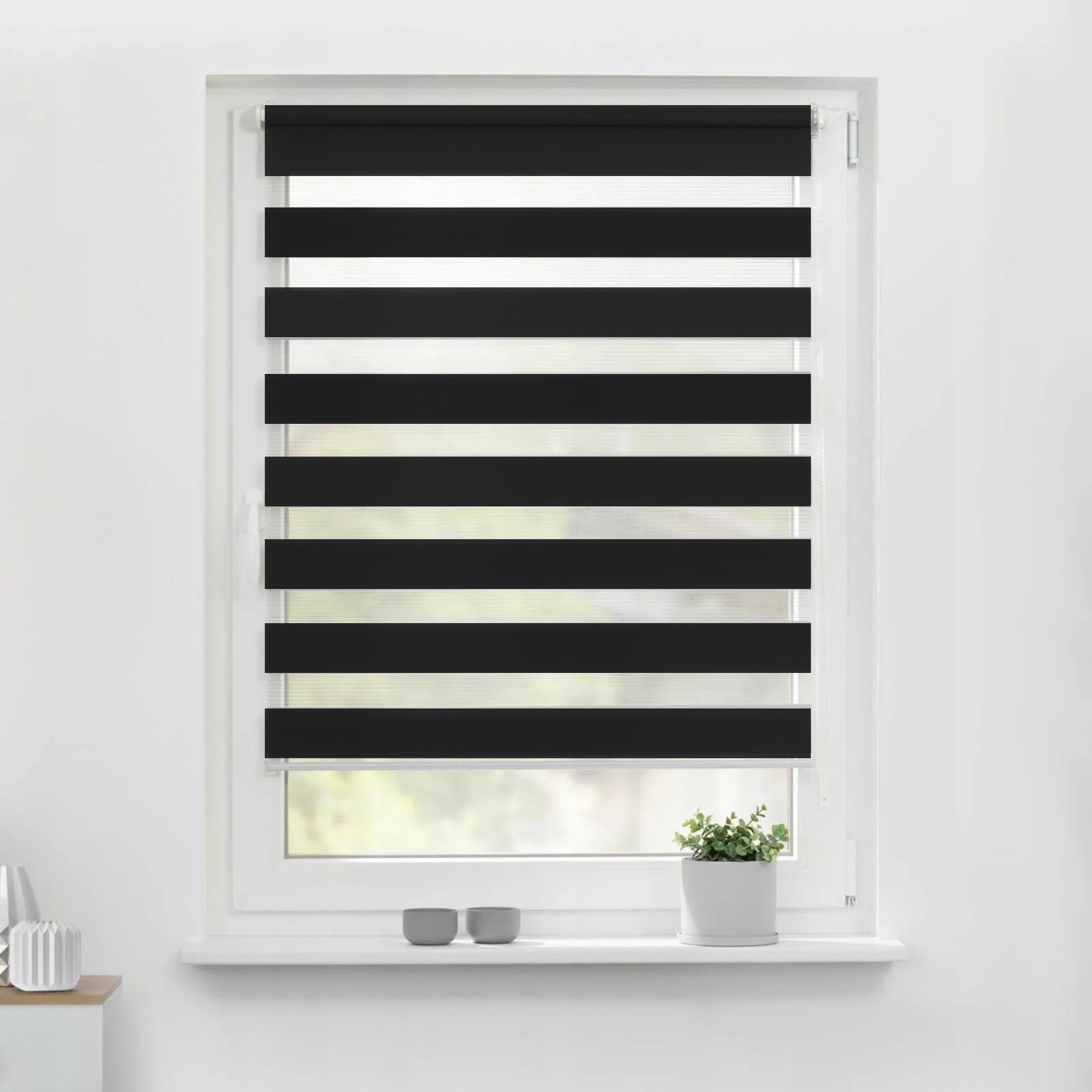 Tropik Home Black Day And Night Vision Zebra Roller Blinds, Easy Installation, Available In White, Cream, Grey Or Dark Grey, 20 Width Sizes, 150Cm Drop (, 130Cm Wide (51.2"))