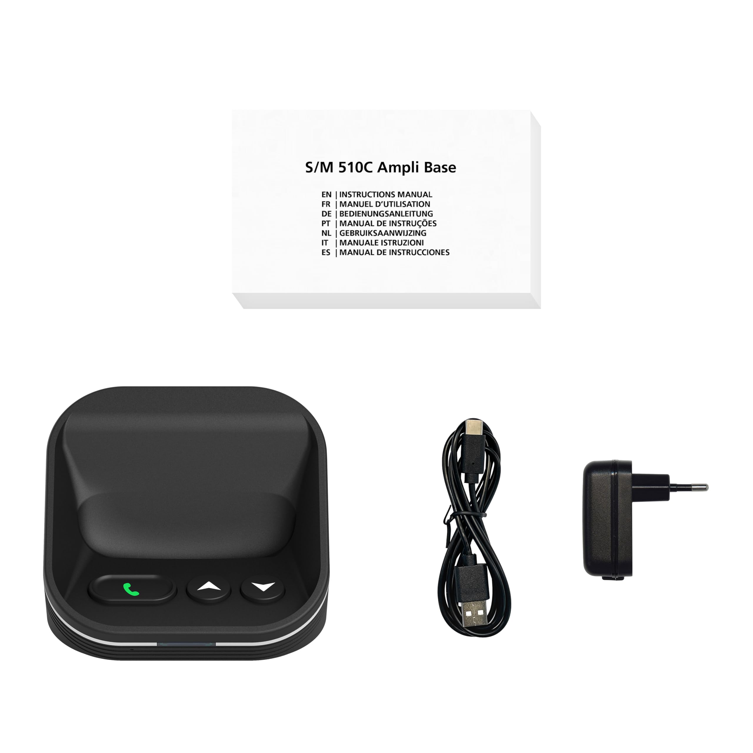 Swissvoice - Ampli Base - Base di Ricarica con Altoparlante - Vivavoce - Amplificazione Sonora - Tasti Integrati - Per smartphone S510-C per Anziani - Nero