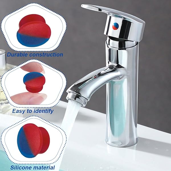 QEXUJOW Kit di rifilatura e riparazione,15 tacche per acqua calda e fredda, manopola in silicone con indicatore, adatta per rubinetti da cucina, da bagno e da lavello. - 3