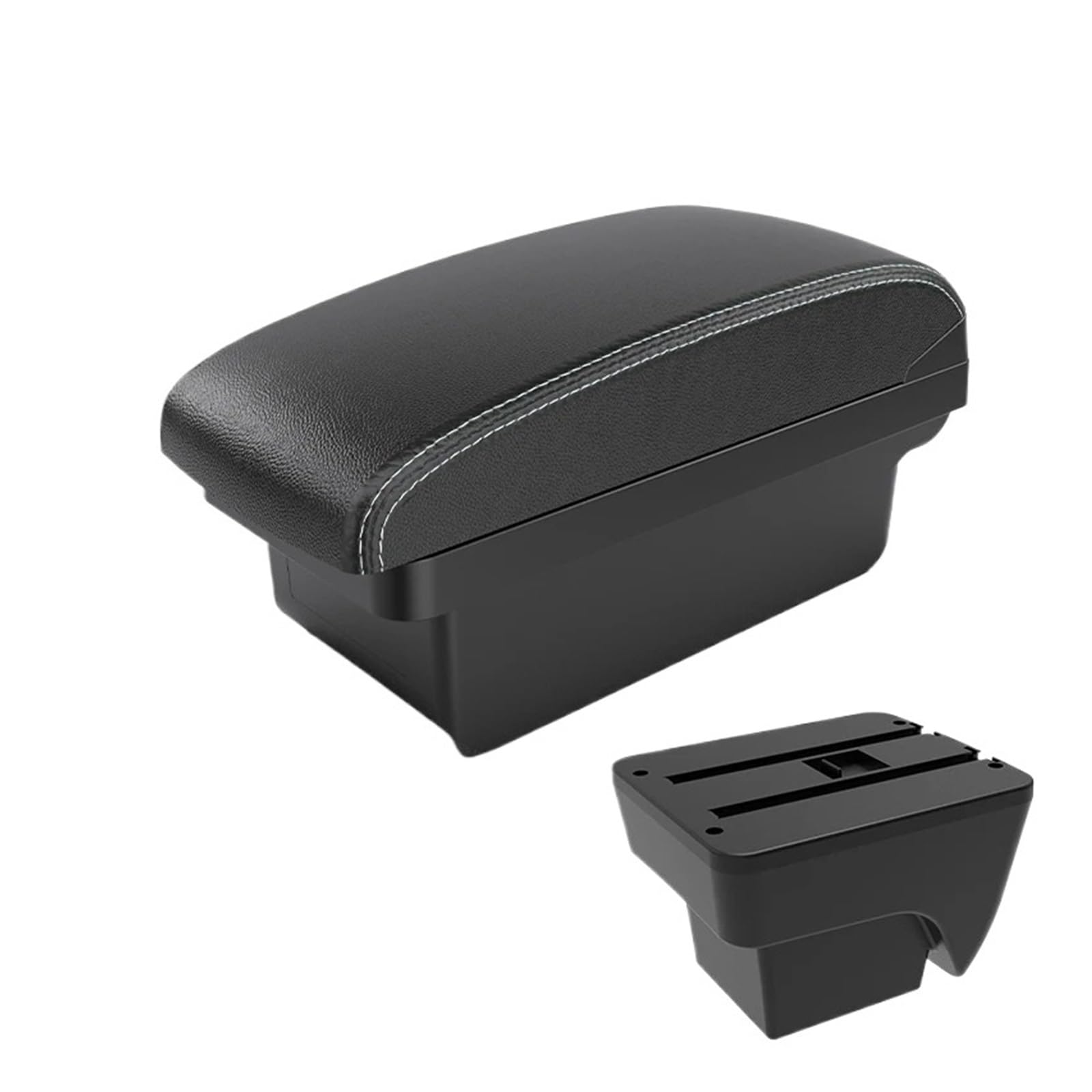 Umdjju A3 Black White Nousb For Seat For Ibiza Car Armrest Modification Multifunctional Double-Layer Storage Box With Usb Charging Car Centre Console Armrest Box(A3 Black White Nousb)