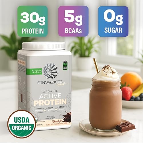 Miniatura 5 de Sunwarrior Proteína activa vegana en polvo de alto rendimiento, sin azúcar, a base de plantas, proteína en polvo después del entrenamiento, bebida