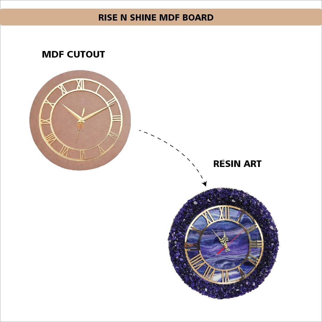 SKYVILLA DIY Resin Art Wall Clock Making Kit | 12 Inch Round MDF Base 45mm Thickness with 18mm Quartz Clock Movement and Fancy Needles | Complete Set for Beginners Artists & Projects (Style 2)