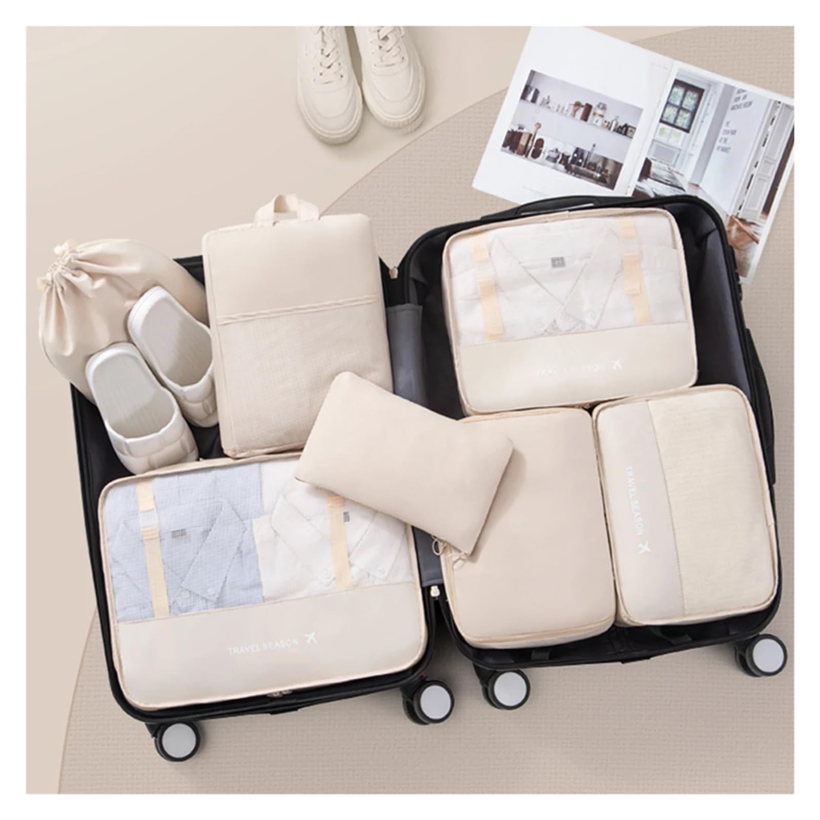 Packwürfel Reisegepäcktaschen-Set mit 7 Stück, einfarbig, vielseitig, staubdicht, Verpackungswürfel, zur Aufbewahrung von Unterwäsche, Kleidung, Kosmetik usw(GRAY)