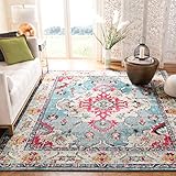 SAFAVIEH Monaco Collection Area Rug - 3' Round, Light Blue & Fuchsia, Non-Shedding & Easy to Clean, Distressed Medallion Design, Ideal for Living Room, Bedroom, Dining Space (MNC243J)