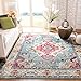 Safavieh Monaco Collection MNC243J Bohemian Chic Medallion Distressed Area Rug, 3' Round, Light Blue/Fuchsia