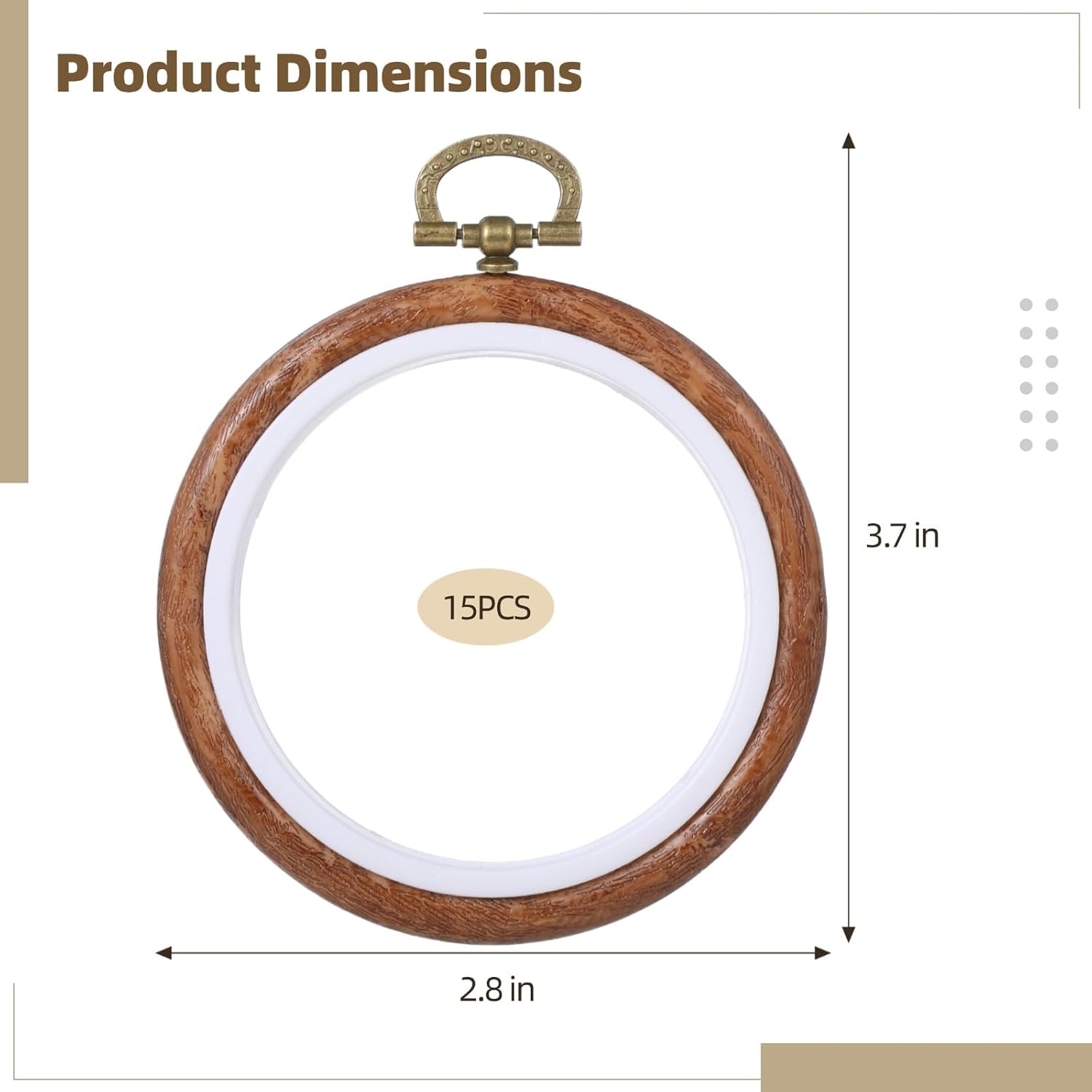 15 PCS Round Embroidery Hoops - 3.7 Inches Imitated Wood Circle Rubber Hoop Frames, Cross Stitch Ornament Hoop Ring, Hanging Wood-Like Frame for DIY Embroidery Art Craft Sewing