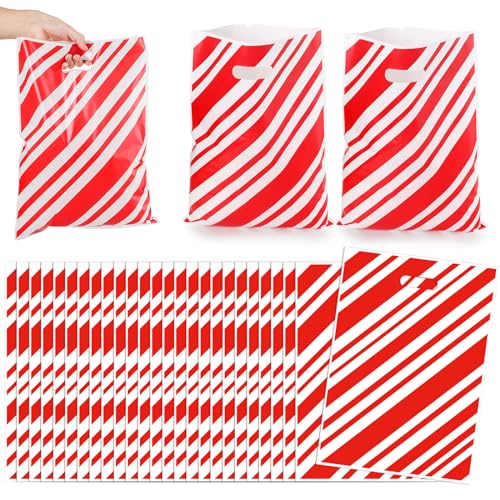 Tenceur 150 Pcs Christmas Jumbo Big Gift Bags 17'' x 12'', Red White Stripe