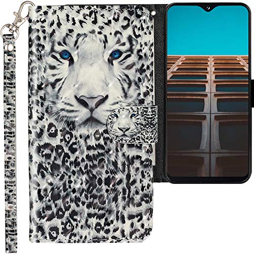 CLM-Tech Coque Compatible avec Samsung Galaxy A20e - Portefeuille en Cuir synthétique avec Support et Cartes Compartiments, Léopard Noir Blanc