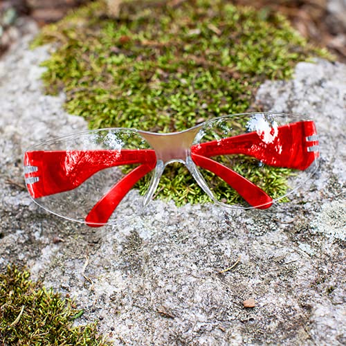 Image of BISON LIFE Clear /Red Safety Glasses for Men & Women, ANSI Z87.1, 144 Pack | Scratch & Impact Resistant Wraparound Safety Goggles, UV Protection Eyewear for Work, Construction, Lab, Industrial