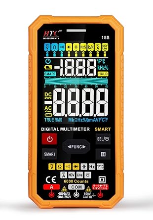 HTC Digital Multimeter Smart 600 V, Auto Select, 3 Digit 6000 Count True RMS with Colour Display with Temperature Testing Model 15s By Skyking