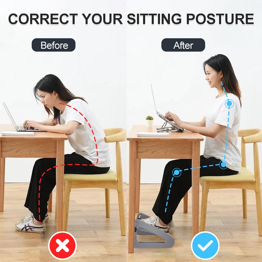 Poggiapiedi regolabile sotto la scrivania a sei altezze – poggiapiedi ergonomico con rulli massaggianti – grigio
