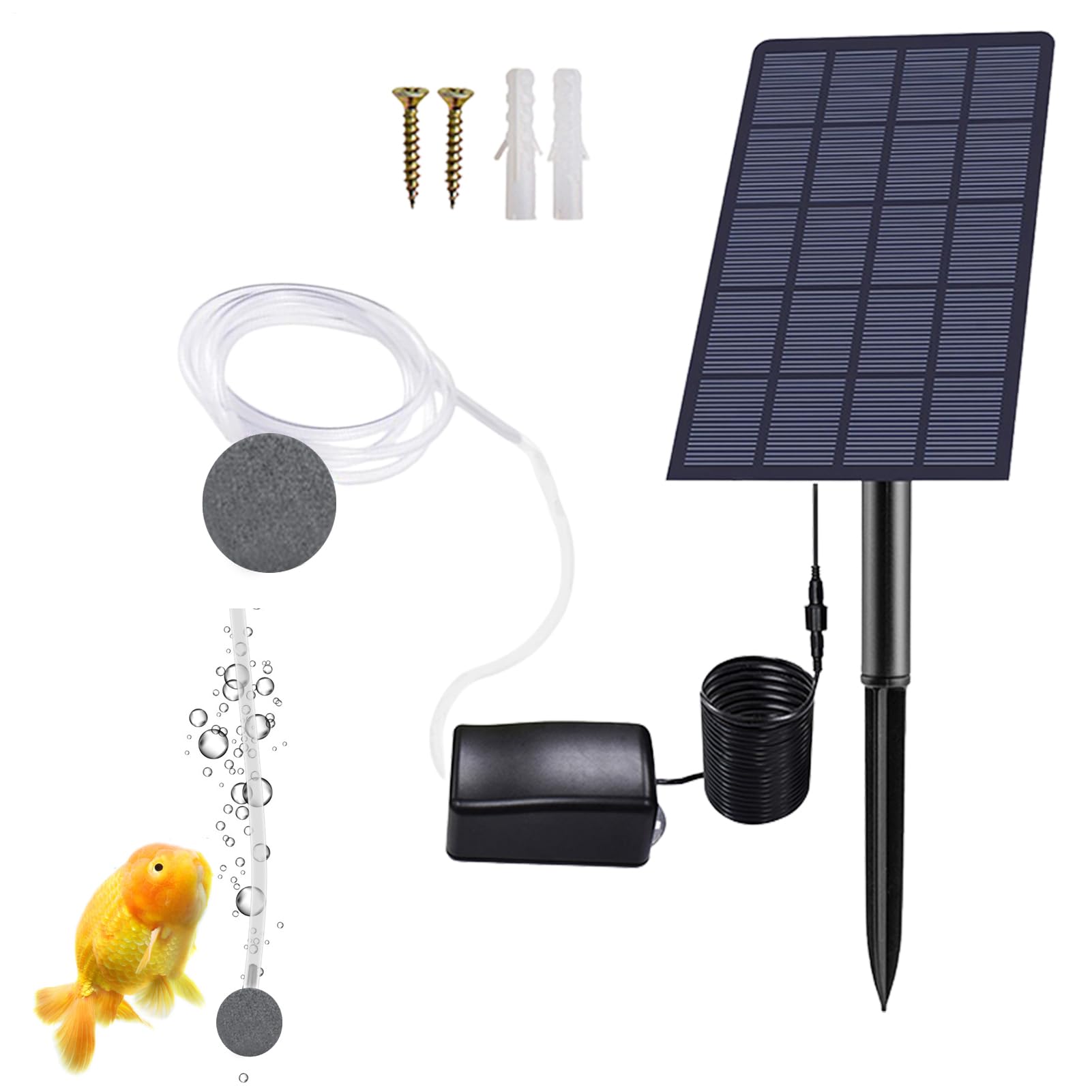 Aeratore Per Laghetto Con Pannello Solare, 2.5W Pompa Solare Ossigeno Per Laghetto Fontana, Con Tubo Di Ossigeno E Pietra Della Bolla Per Circolazione Ossigenante Aerazione Laghetti Da Pesca, Giardino