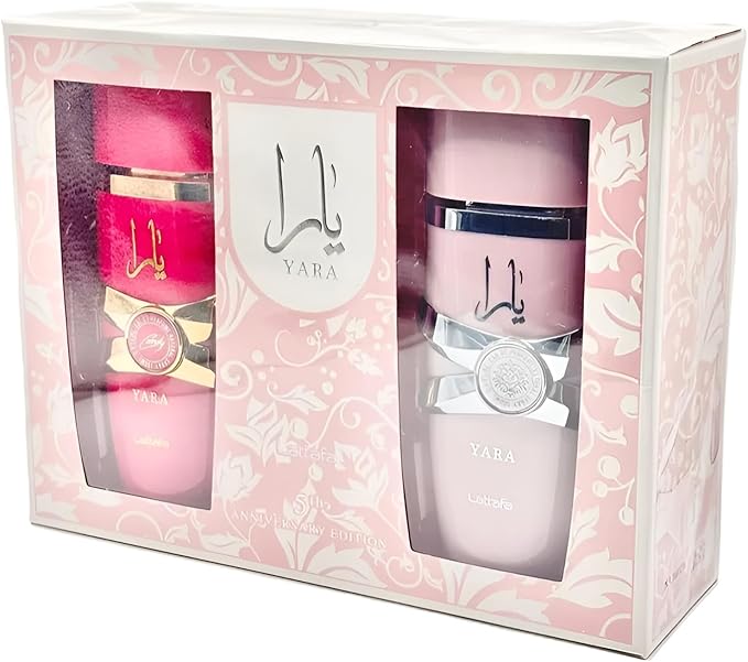 Lattafa Yara Perfume Gift Set for Women – 2× Eau de Parfum (Pink & Rouge) | Long-Lasting, Sweet & Floral Arabic Fragrance | Elegant Gift Box
