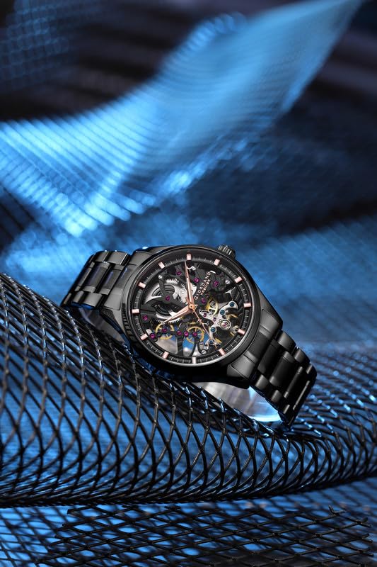 Image of Giordano Premier Fortezza Collection Automatic Watch for Men with Skeleton Round Dial, Luminous Hands and Markers, Stainless Steel Strap - GZ-50225