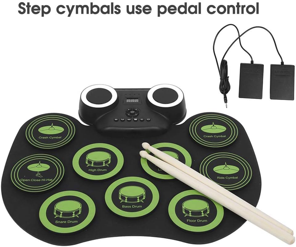 Electronic Drum Kit, Portable USB Electric Drum Set with Double Speaker, Built in Bluetooth Connection, with Three color Lighting Effect