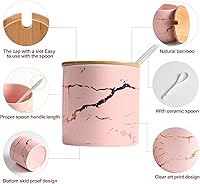 Vista 3 de Porcelain Condiment Jar, Ceramic Salt and Sugar Container with Lids and Spoons, MEKY Pottery Cruet Pot with Wooden Tray for Serving, Home, Kitchen