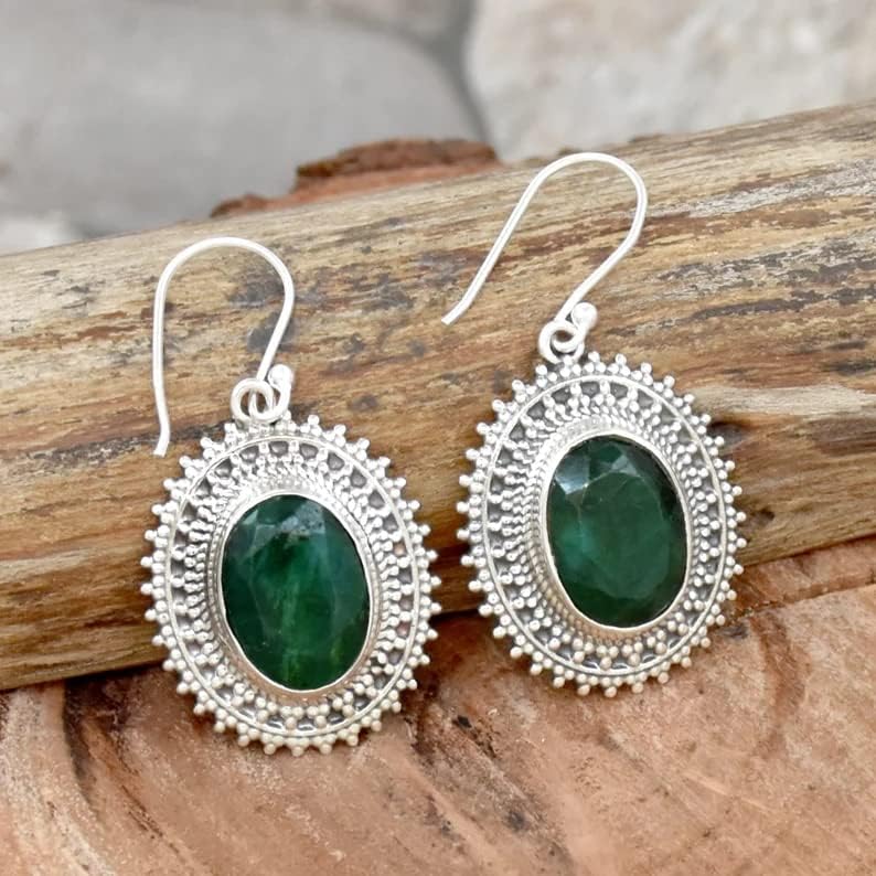 Emerald earrings, 925 sterling silver, drop-dangle earrings, bohemian jewelry, handmade silver earrings, trending earrings, wedding earrings, mermaids gifts, mother for the bride gift