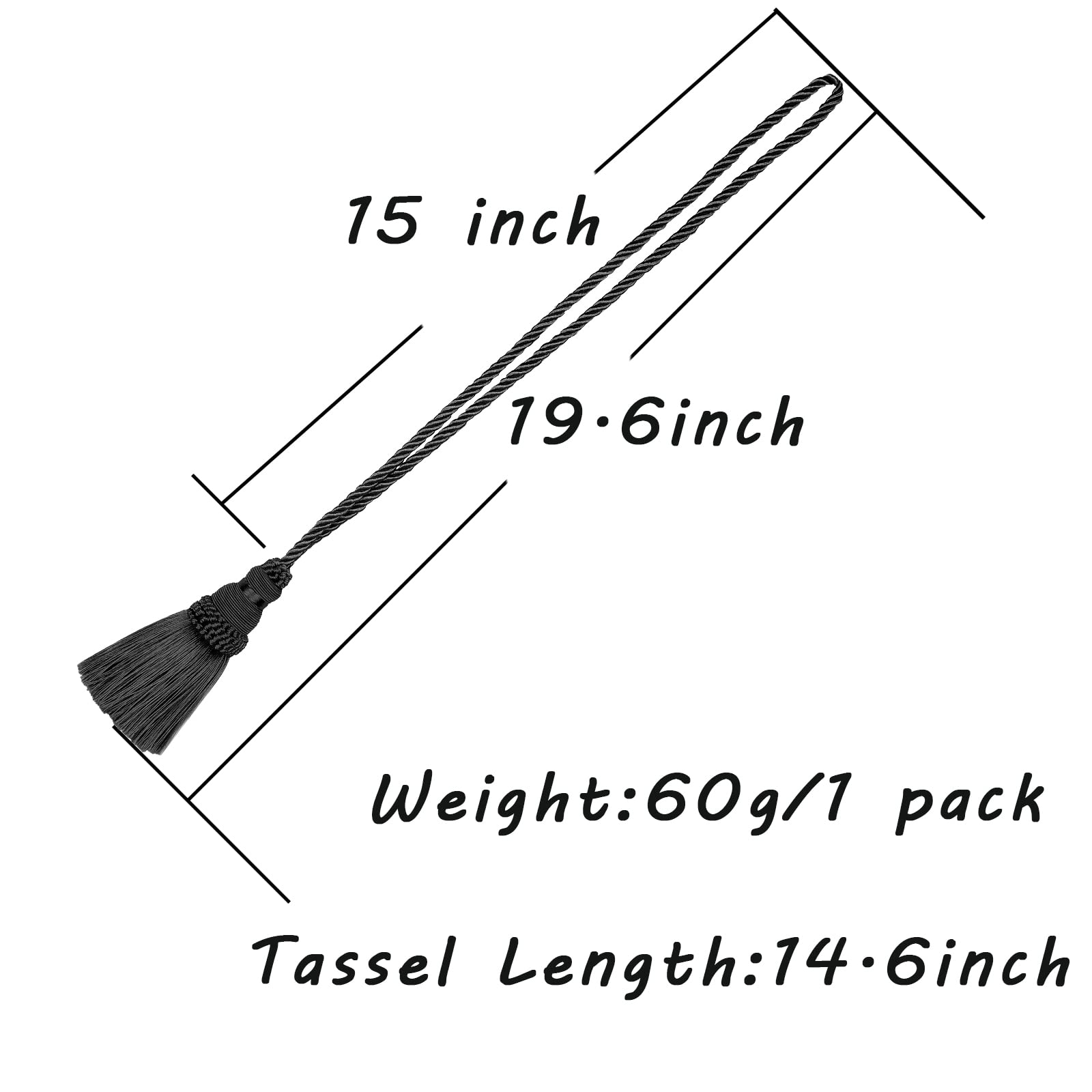 Fenghuangwu 2 Pack Curtain Tie Backs Rope Tassels for Curtains Drape tiebacks Handmade Outdoor Home and Outdoor Decorative (Black, 2p)