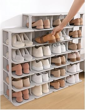 Modern 5 Katlı Ayakkabılık, Portatif Ayakkabı Rafı, Kolay Kurulum, 76x24.5x27.5 cm, 6 Raf ve Destek Parçaları ile (GRİ)