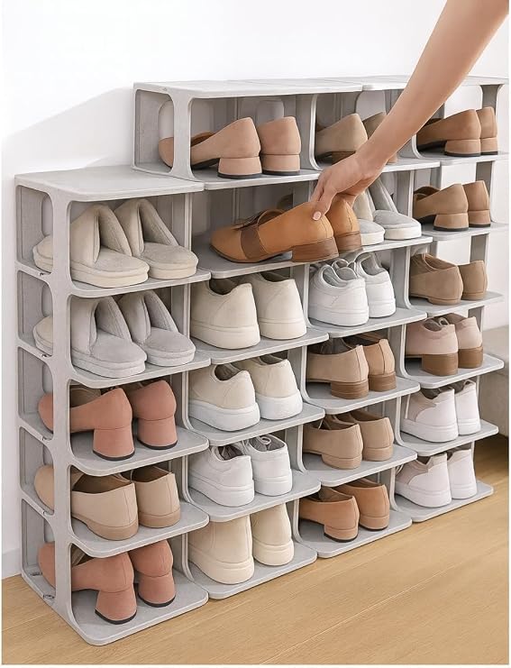 Modern 5 Katlı Ayakkabılık, Portatif Ayakkabı Rafı, Kolay Kurulum, 76x24.5x27.5 cm, 6 Raf ve Destek Parçaları ile (GRİ)