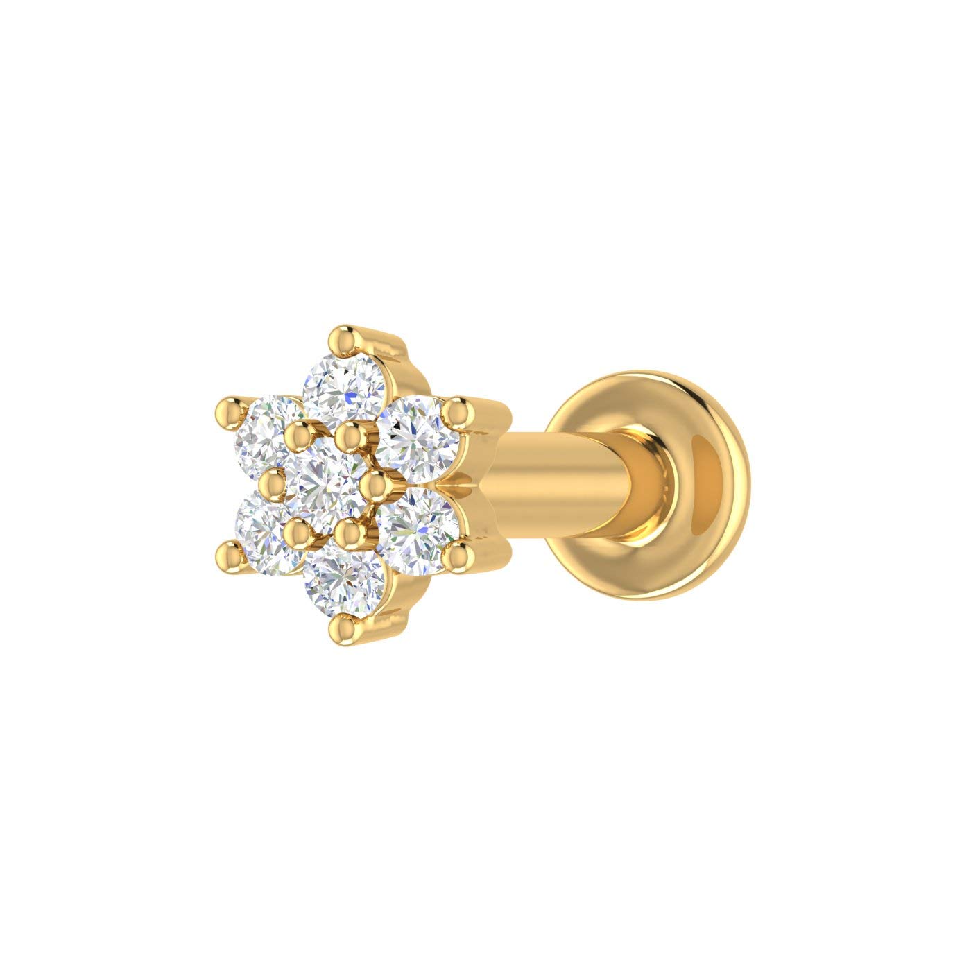 FINEROCK 0.04 to 0.15 Carat 7-Stone Natural Diamond Nose Pin Screw Back Cluster Nose Stud in 14K/18K Gold Gift for Women