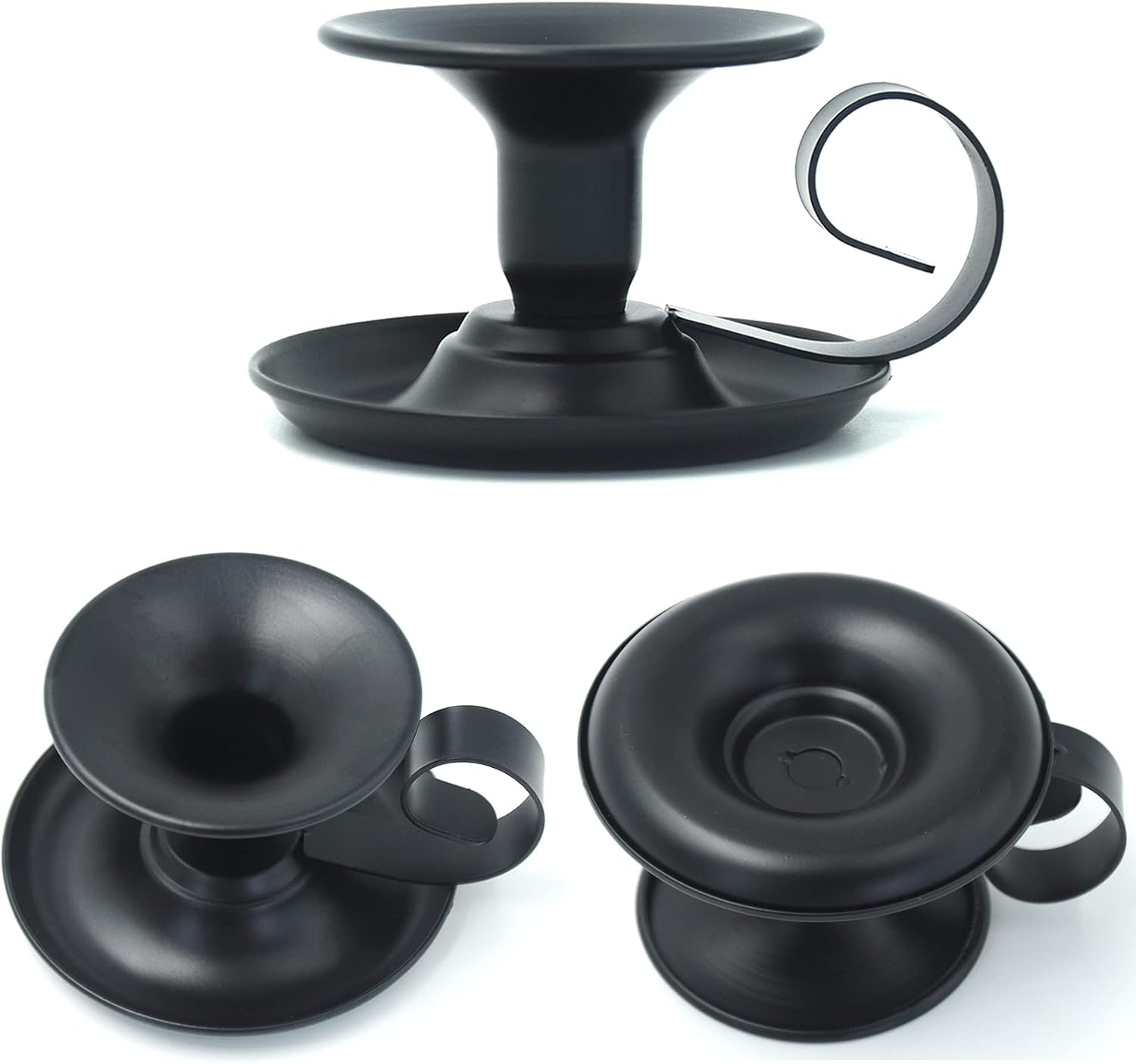 2-Pack Matte Black Short Metal Candle Holder, Modern Iron Taper Candle Stick Holder for Decorative Party, Dining Room, Table Centerpieces, Vintage Iron Base with Handle for Halloween Christmas Decor