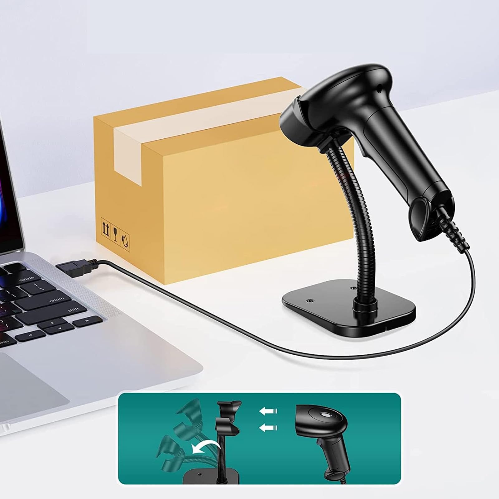 Generic Scanner de Codes-Barres Portable, Décodage Rapide, sans Fil 2.4G et Câble USB, pour la Vente au Détail et Les Bibliothèques