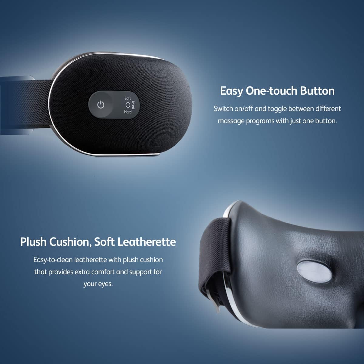 Close-up of the OSIM uVision Air Eye Massager's adjustable strap and control button