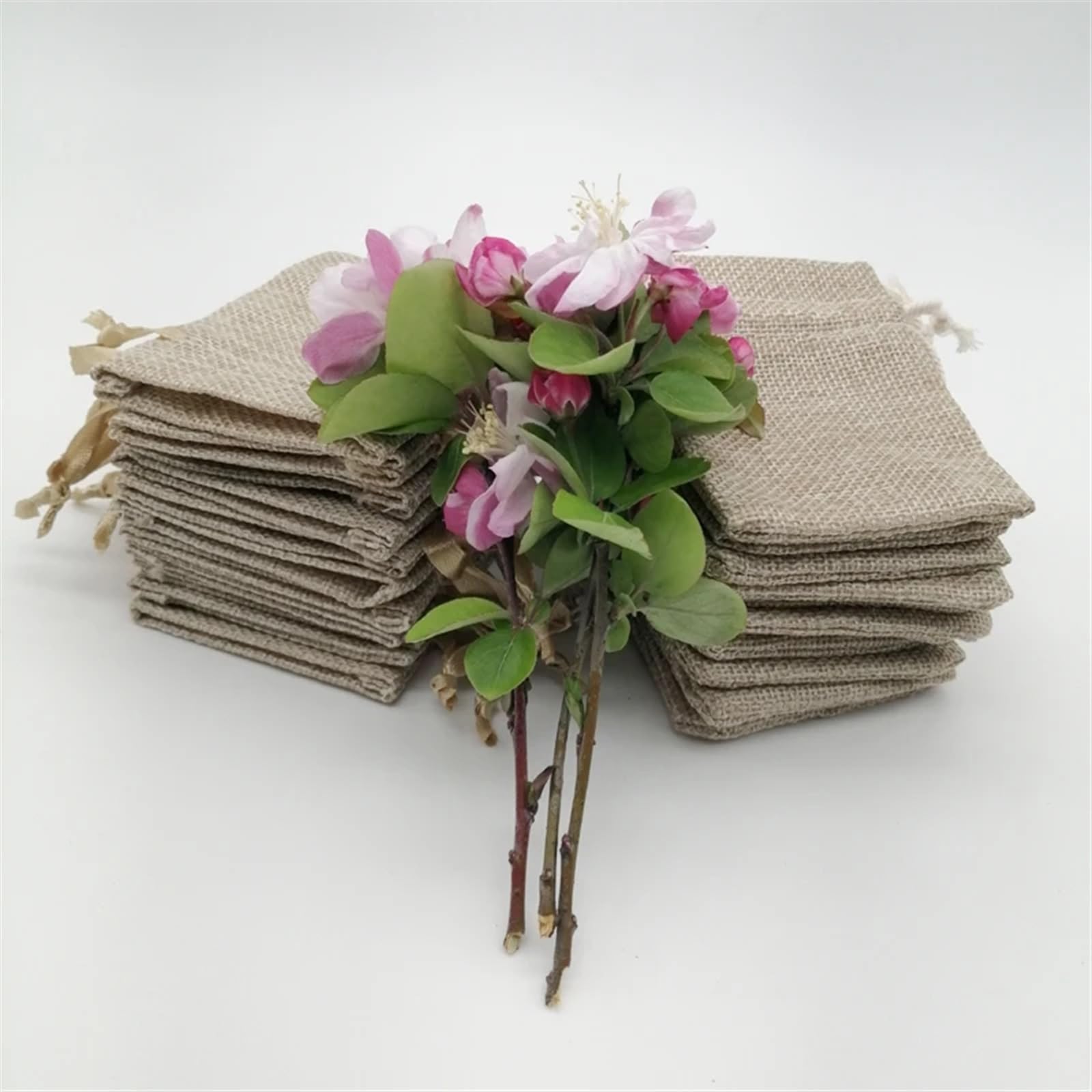 Sacchetti Confetti Matrimonio Nastro di seta Borsa regalo in cotone Sacco lino Sacchetti iuta con coulisse Tessitura in mussola(Cotton Rope,20x30cm)