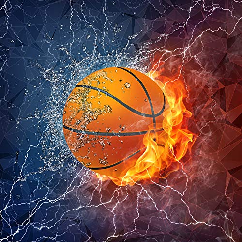 Basketball Canvas Wall Art, Cool Sport Ball On Fire And Water Abstract Giclee Print Home Decor Ready To Hang, 12X12 Inch #TOP3