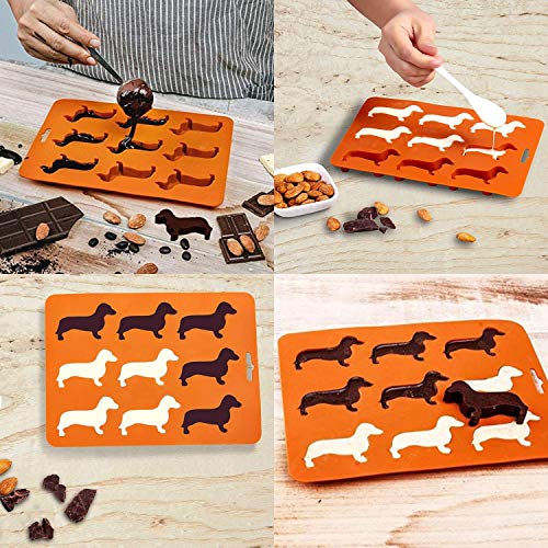 Crethink Ice Cube Trays, chocoladevorm, teckel hondenvormige siliconen kubus mal en lade met druppelaar - Afbeelding 8