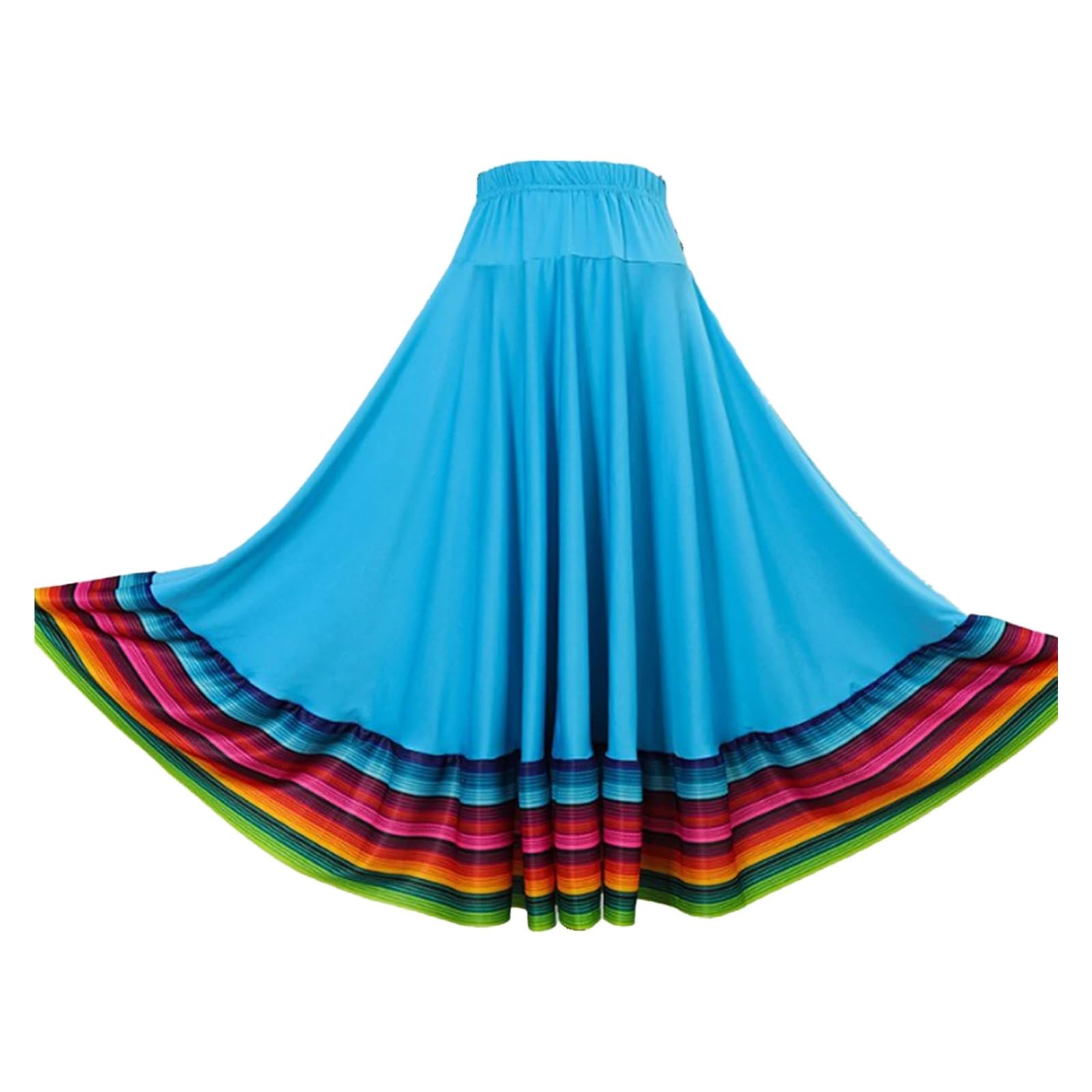 Falda Danza del Vientre Falda de Baile for Mujer, Faldas largas con Vuelo Grande y Coloridas, Traje de actuación de Danza folclórica Mexicana(Sky Blue 75cm,3XL)