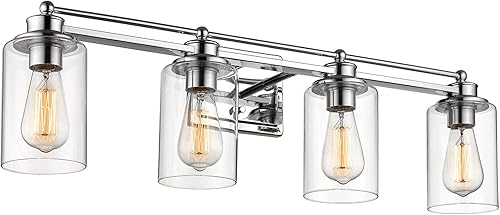 Miniatura 8 de HWH - Lámpara de tocador cromada con 5 luces sobre espejo, lámpara de pared moderna para baño, 37 pulgadas, acabado cromado, 5HLT63B-5W CH