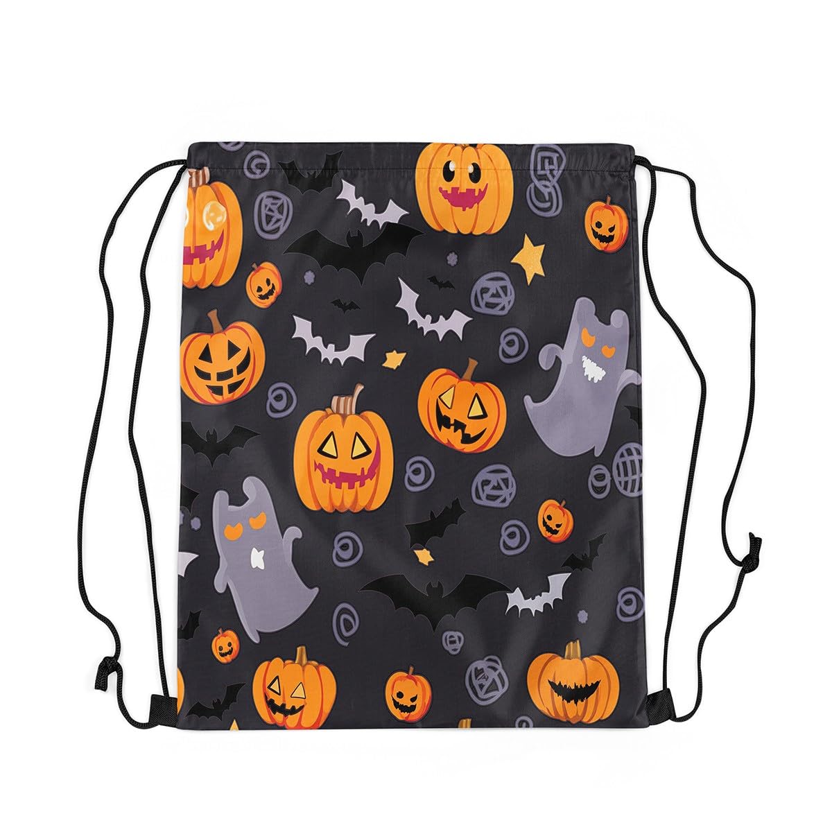 Loussiesd Black Orange Happy Halloween Drawstring Backpack 40x33cm for Horror Theme Sports Drawstring Sackpack Pumpkin Gym String Bag Witchcraft Drawstring Bags Waterproof