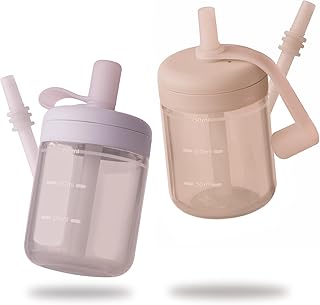 Moonkie Baby Straw cup | Silicone Toddler Sippy Cup Training Cup with Straw Lid | BPA-Free Drop-Proof Cup | Baby Led Weaning | 6 Months+, 5 oz, 2pack