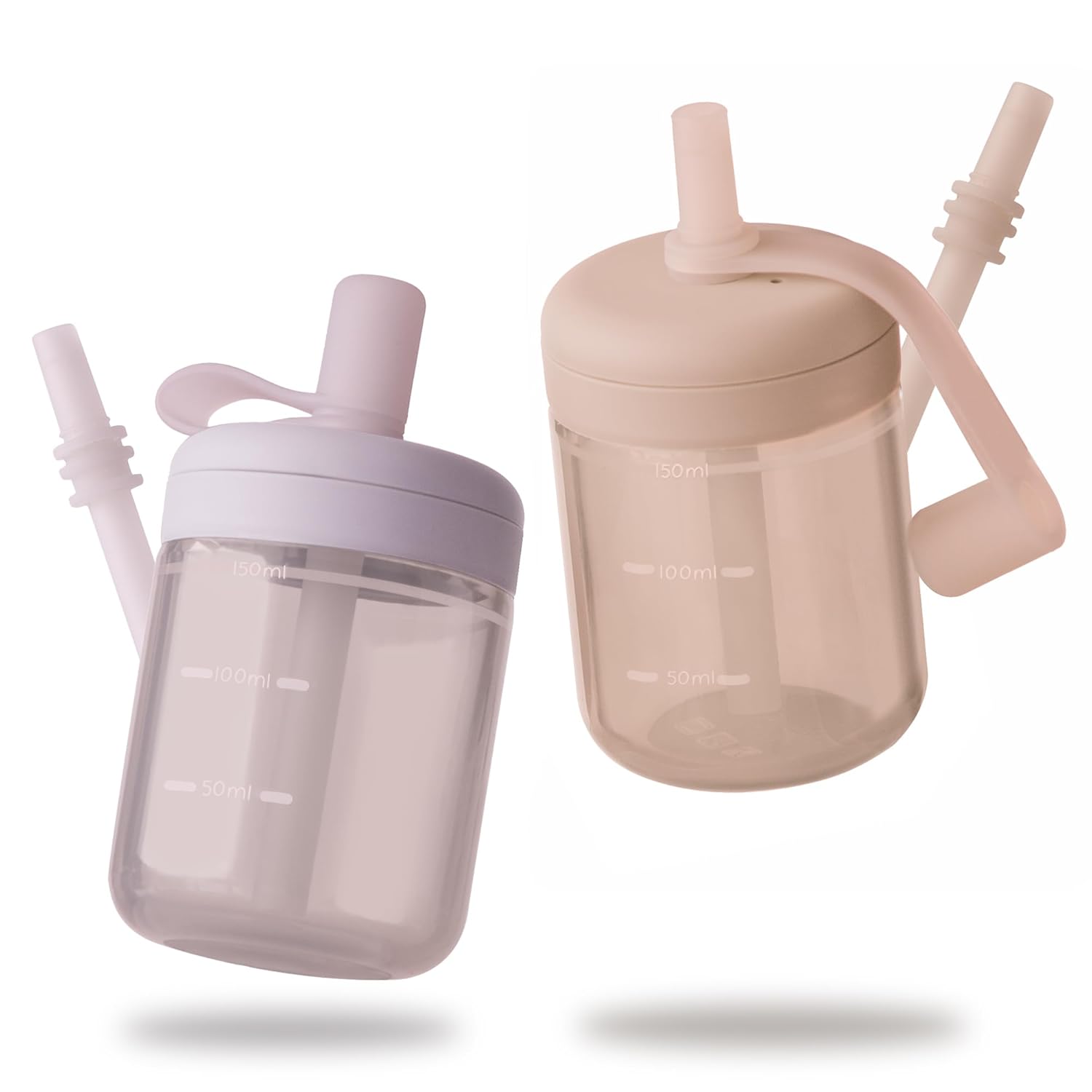 Moonkie Baby Straw cup | Silicone Toddler Sippy Cup Training Cup with Straw Lid | BPA-Free Drop-Proof Cup | Baby Led Weaning | 6 Months+, 5 oz, 2pack B-Soft Lilac/BLush